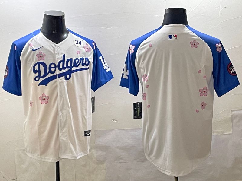 Men Los Angeles Dodgers Blank White Blue Sakura Edition 2025 Nike MLB Jersey style 4